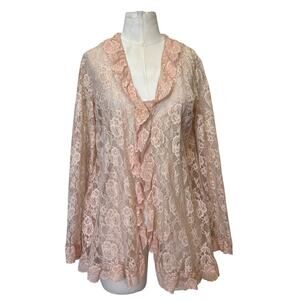 Vintage 60s Sheer Lace Bed Jacket Coquette Hydene Small